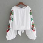 Long-sleeve Embroidery Cropped Top