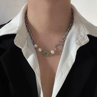 Faux Gemstone Stainless Steel Necklace