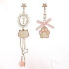 Cat & Paw Asymmetrical Dangle Earring