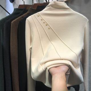 Mock-neck Long-sleeve Striped Fleece Top