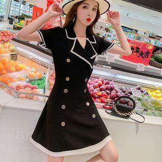 Short Sleeve Double Breasted Wide Lapel Dress