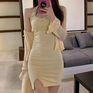 Halter Neck Mini Sheath Tank Dress / Cardigan