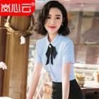 Short-sleeve Shirt / Mini Pencil Skirt / Bow Tie