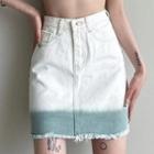 Gradient Distressed Mini Pencil Skirt