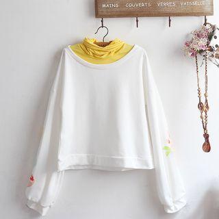 Mock Two-piece Printed Mock Neck Sweatshirt White - One Size