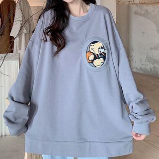 Long-sleeve Fluffy Bear Patch Sweatshirt