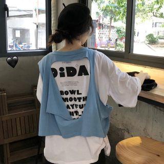 Mock Two-piece Letter-printed Short-sleeve T-shirt