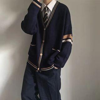 Contrast Trim Cardigan / V-neck Sweater