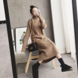 Long-sleeve Turtleneck A-line Midi Sweater Dress