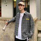 Long-sleeve Letter Printed Checks Shirt
