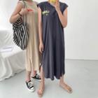 Cap-sleeve Slit-side Midi Dress
