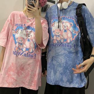 Bear Tie-dye Print T-shirt