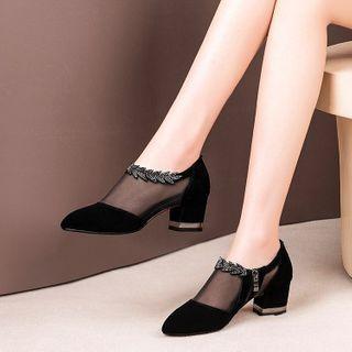 Mesh Panel Block-heel Ankle Boots