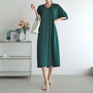 Plain V-neck Long Dress