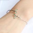 925 Sterling Silver Leaf Bangle Bangle - 925 Sterling Silver - Green Leaf - Silver - One Size