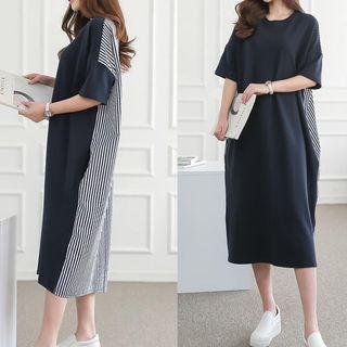 Short-sleeve Color Block Midi T-shirt Dress