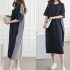 Short-sleeve Color Block Midi T-shirt Dress