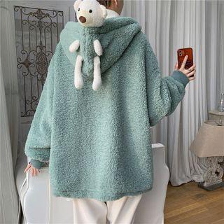 Bear Plush Fleece Hooded Zip Jacket
