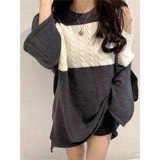 Long-sleeve Cold-shoulder Cable-knit Dress As Figure - One Size
