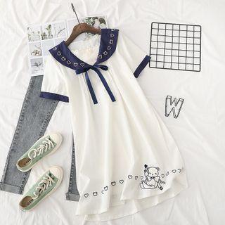 Sailor Collar Bear Embroidered Mini A-line Dress