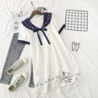 Sailor Collar Bear Embroidered Mini A-line Dress