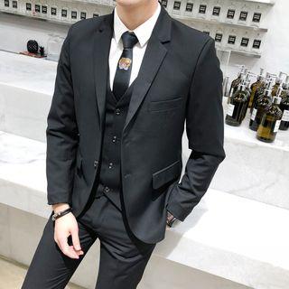 Set: Single Breasted Blazer + Vest + Slim Fit Pants