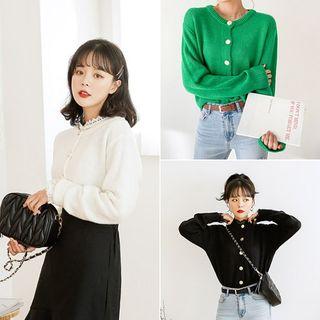 Round-neck Metal-button Knit Cardigan