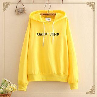 Rabbit Ear-accent Embroidered Hooded Long-sleeve Top