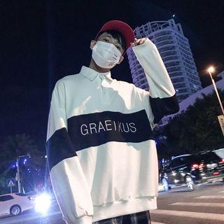 Polo-neck Lettering Pullover