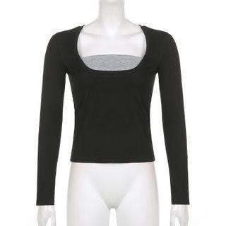 Mock Two-piece Long-sleeve Fitted Knit Top