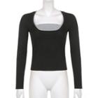 Mock Two-piece Long-sleeve Fitted Knit Top