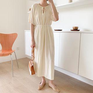 Elbow-sleeve Midi Dress With Cord