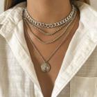 Set Of 4: Disc Pendant Alloy Necklace / Alloy Necklace / Chunky Chain Choker