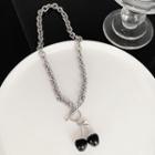 Cherry Pendant Alloy Necklace 01 - 1pc - Black & Silver - One Size