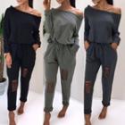 Drawstring Waist Distressed Jumpsuit