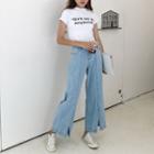 Slit Wide Leg Washed Jeans