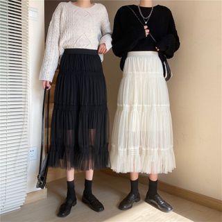 High-waist Mesh Layered Skirt