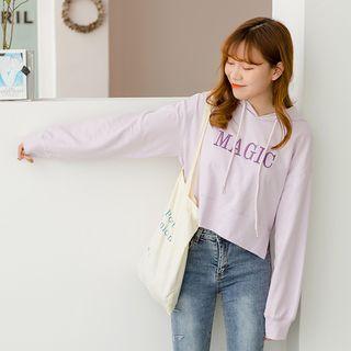 Cropped Lettering Embroidered Hoodie