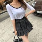 Ringed Scoop-neck Elbow-sleeve Top