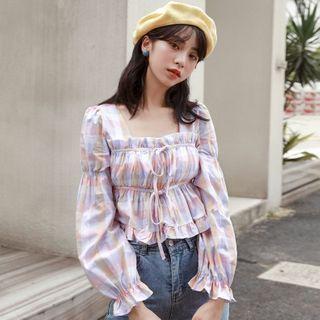 Plaid Blouse / Mini A-line Skirt