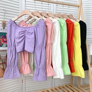 Wide V-neck Ruched Crop Top In 7 Colors