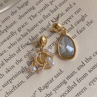 Faux Pearl Faux Gemstone Asymmetrical Dangle Earring
