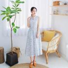 Sleeveless Stand-collar Frog Button Floral Dress