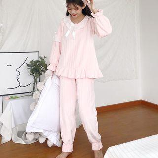 Loungewear Set: Ruffle-trim Pullover + Pants