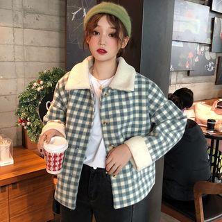 Fleece Panel Gingham Button Jacket