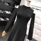 Cutout Shoulder Long-sleeve Midi A-line Dress