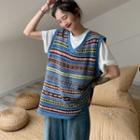 V-neck Geometry Knit Tank Top As Shown In Figure - One Size