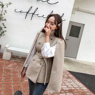 Belted Wool Blend Cape Jacket