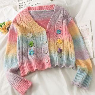 Gradient Flower-accent Cardigan Light Purple - One Size