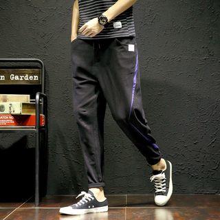 Applique Striped Trim Drawstring Pants